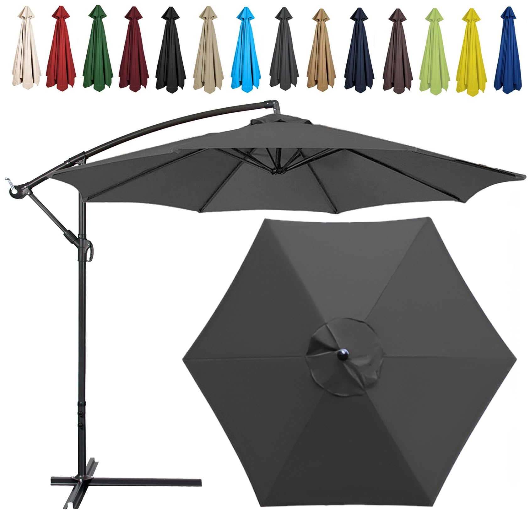 Replacement Parasol Canopy, 2m/2.7m/300cm, 6 Arms/8 Arms, Sun Umbrella Replacement Cloth, Polyester UV Protection Market Table Umbrella Canopy, Parasol Umbrella Replacement Cover(Color:Gray,Size:6 rib