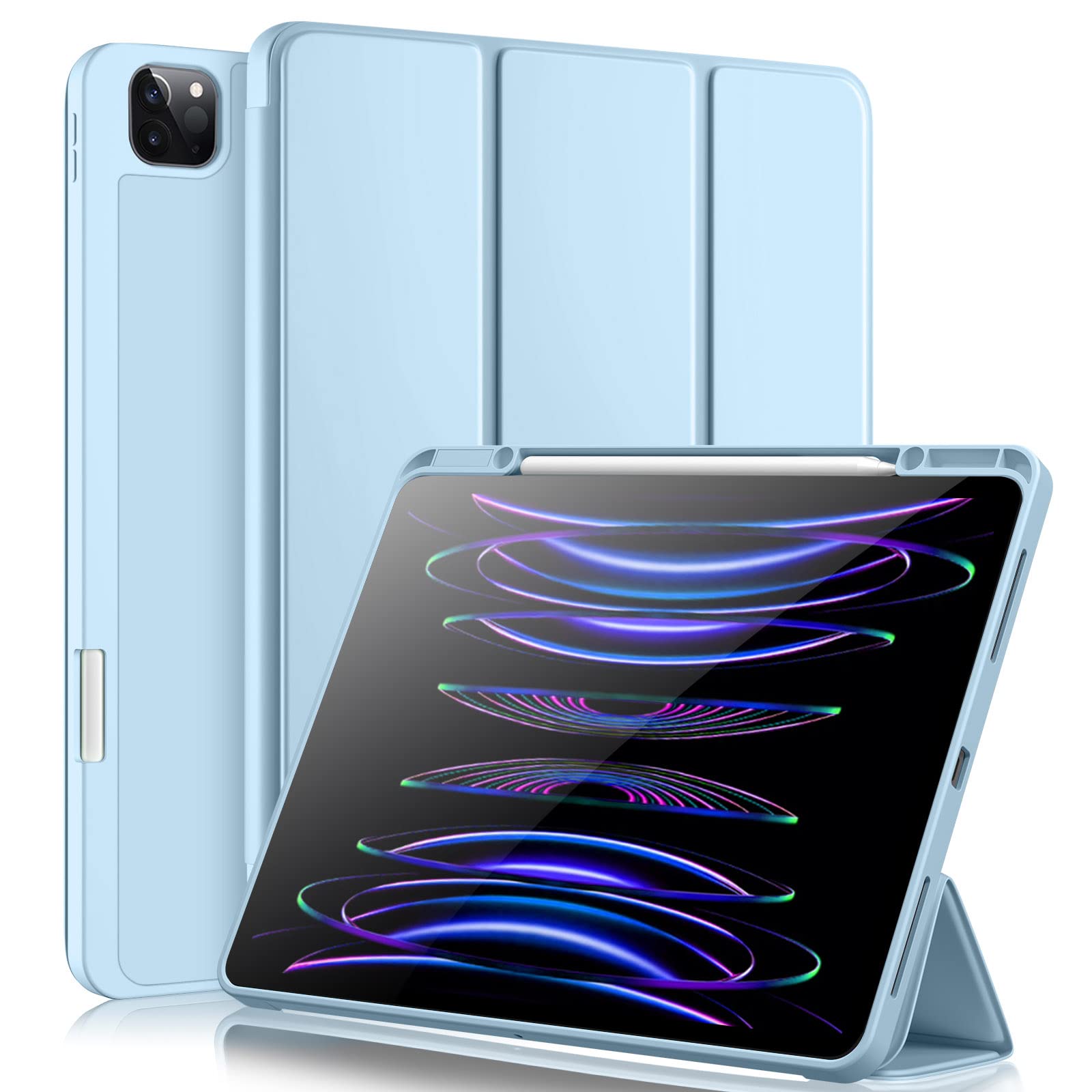 Vobafe Case for iPad Pro 12.9 Case 6th/5th/4th/3rd Generation, TPU Flexible Back Cover with Pencil Holder for iPad 12.9 Pro 2022/2021/2020/2018, Support Pencil 2 Charging, Light Blue
