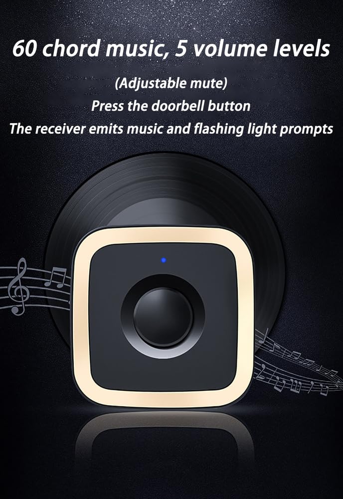 Timbre Inalámbrico Exterior Impermeable IP55,Timbre Puerta de Casa con 2 Receptores,300m Alcance, 5 Niveles de Volumen y 60 Melodías, Doorbell al Estilo de la Batería,Black Silver