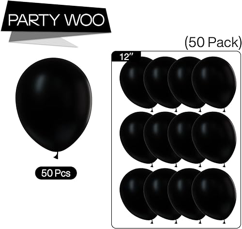 Miniatura 5 de PartyWoo Globos negros, 50 globos negros mate de 12 pulgadas, globos negros para guirnalda de globos o arco de globos como decoración de fiesta,