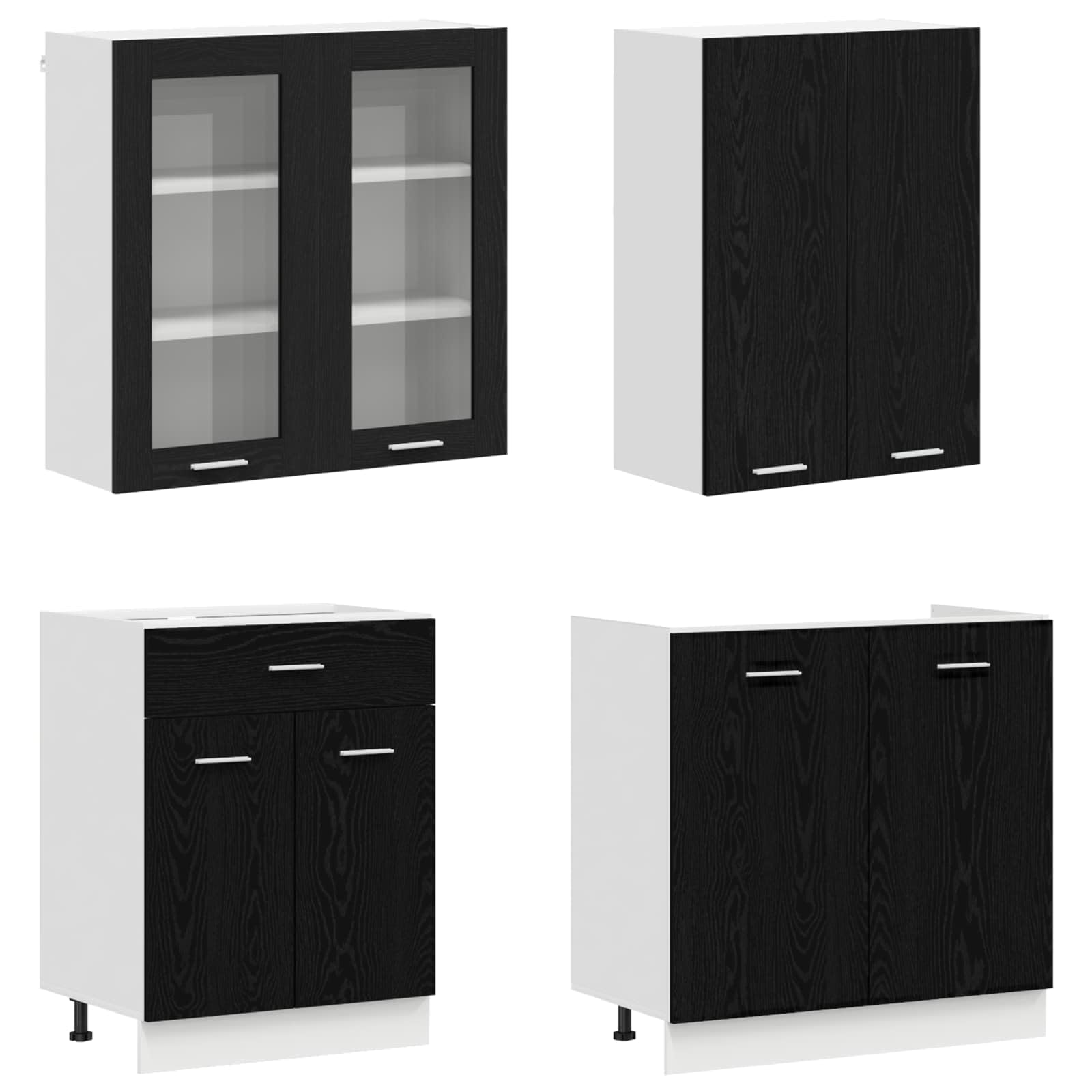 Küchenzeile Lyon 8-teiliges Küchenschrank Set, Moderne Einbauküche aus Holzwerkstoff, Küchenblock mit Hängeschränken und Unterschränken, Schwarze Eiche