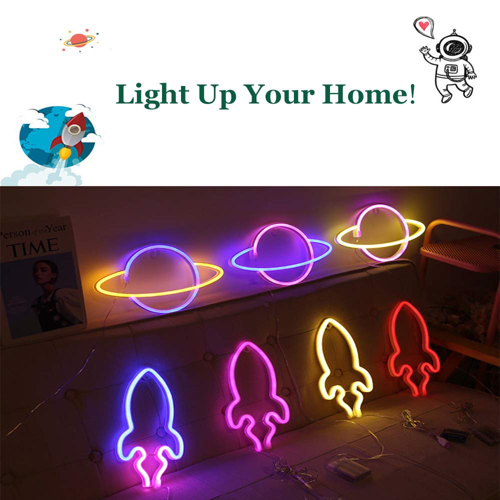 Lampada Al Neon LED A Forma Di Pianeta - Luci Notturne Bambini, Alimentazione USB/Batterie - Foto 5