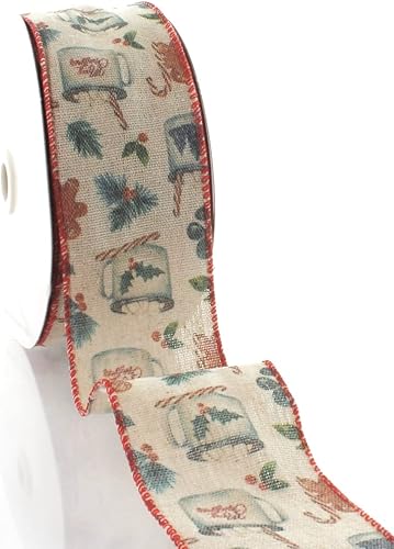 Miniatura 3 de Ribbon Traditions Cinta con alambre de arpillera de cacao y jengibre de Navidad de 2 12 pulgadas por 10 yardas