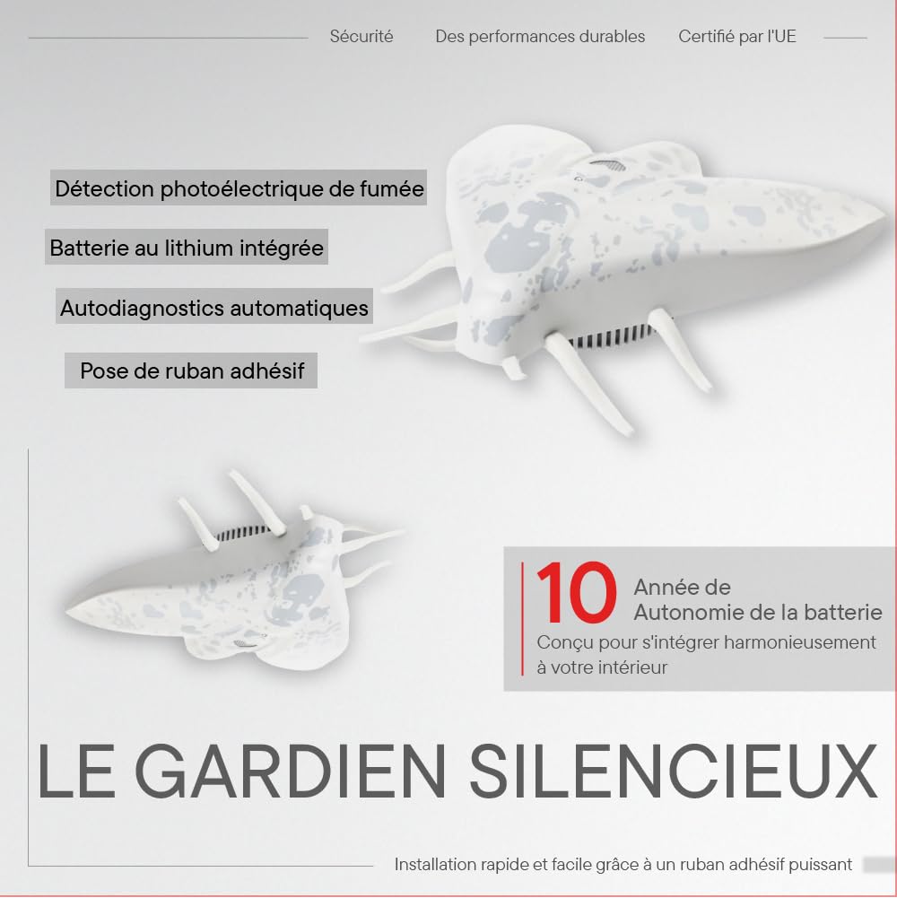 Jalo Lento 10 Détecteur de Fumée - Alarme Incendie Optique pour la Maison - 10 Ans Pile au Lithium - Design Scandinave - Blanc