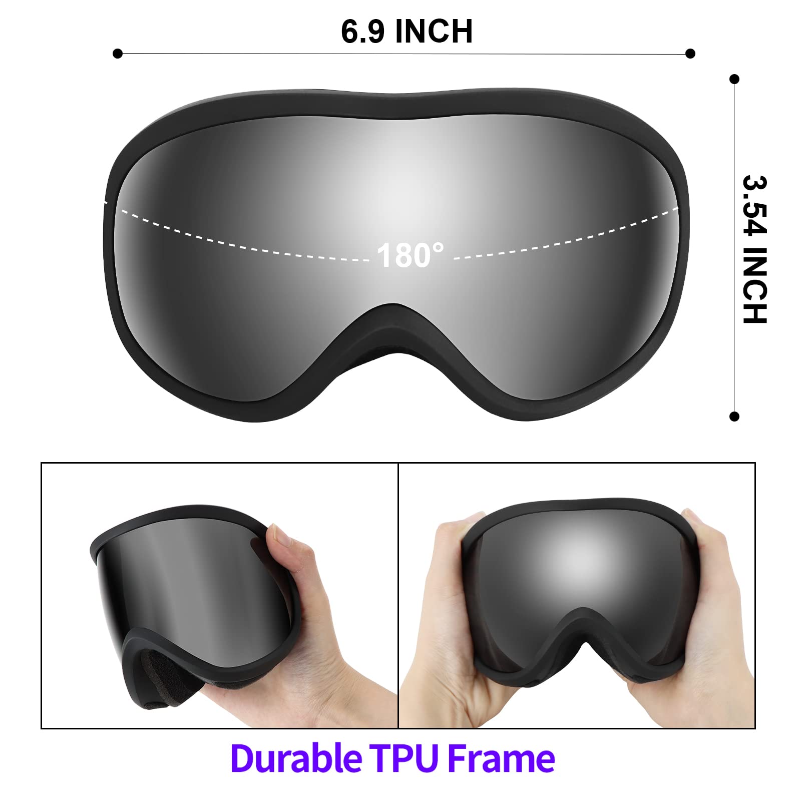 Supertrip Ski Goggles Womens Mens,Anti-fog Anti-glare Skiing Snowboard goggles with 100% UV400 Protection,Helmet Compatible - Image 3