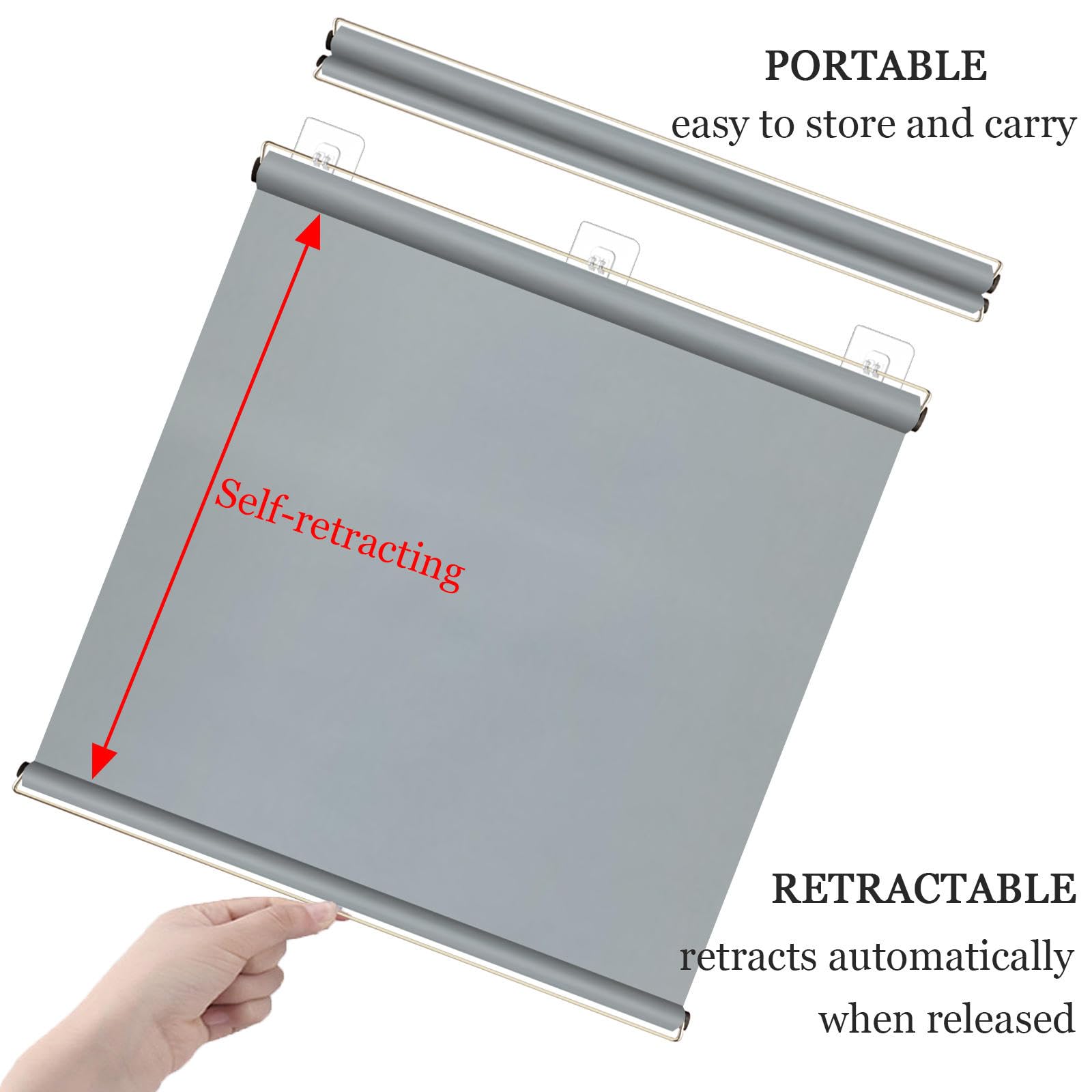 Tende a Rullo Oscuranti Per Finestre, Tenda Avvolgibile Parasole, Tenda Avvolgibile Termica Per Finestre, Persiane Oscuranti Auto-retrattili, Persiane Temporanee Senza Forare,grey-80x150cm/31*59in
