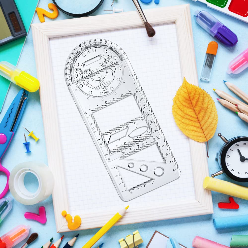 Vicloon 2Pcs Righelli Geometrici Multifunzionali con Matita, Stencil da Disegno Geometrico per Scuola e Ufficio
