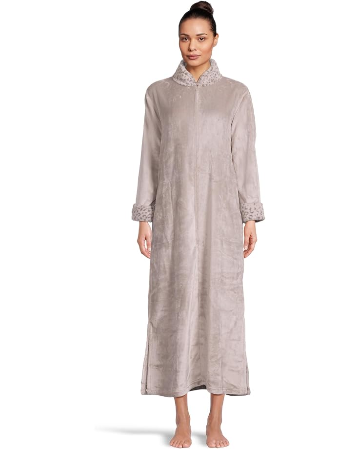 N by Natori Plush Lynx Mandarin Zip Caftan - Main View