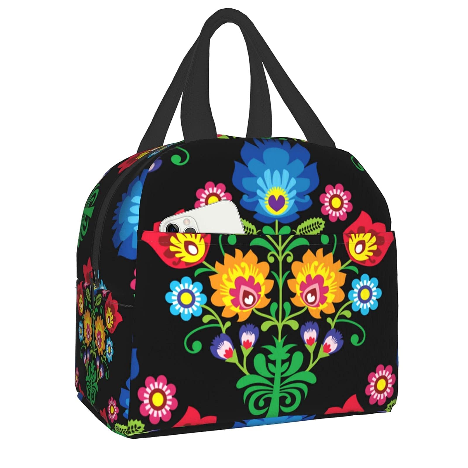 Lunch Bag Polish Folk Art Pattern Tote Bag Lunch Boxes Reusable Insulated Cooler Bag Water-Resistant Thermal Meal Bag Snack Bag