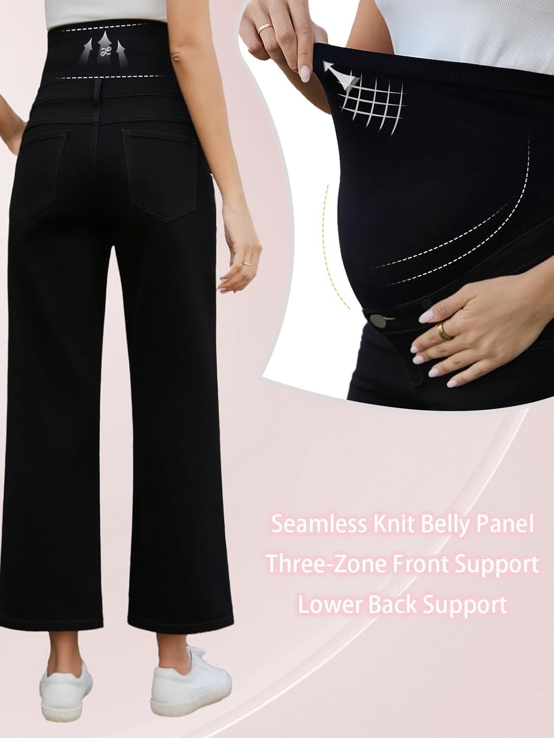 Ecavus Maternity Jeans Over Belly Wide Leg Comfy Stretch Denim Maternity Pants with Pockets - Image 4