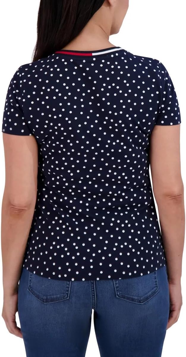 Tommy Hilfiger Women’s V-Neck Tee – Embroidered Branded Flag – Cap Sleeve Silhouette – V-Neckline - Image 3