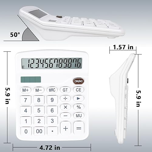 Miniatura 7 de Bonita calculadora de escritorio blanca con botones grandes, fuente de alimentación doble, energía solar y batería, pantalla de visualización
