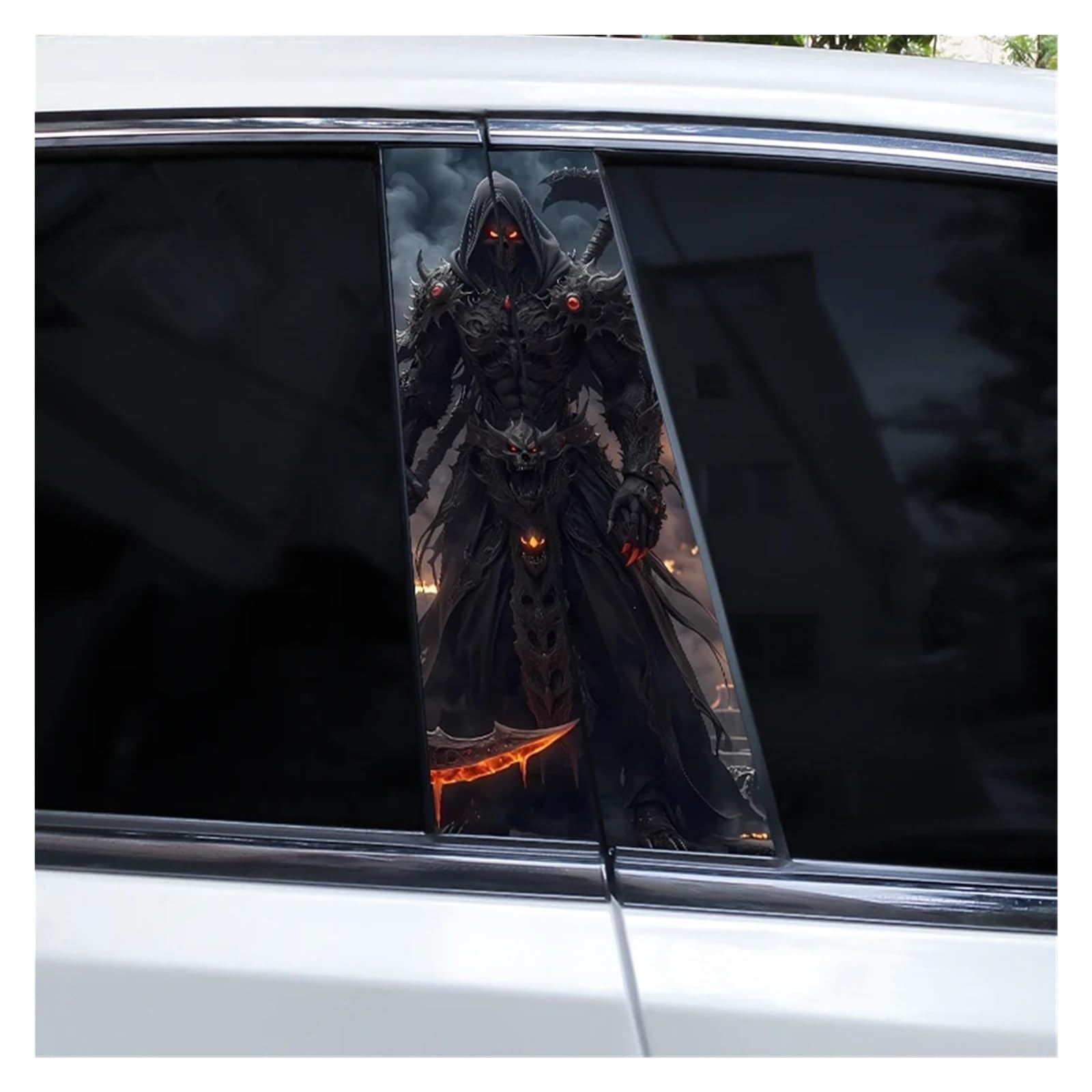 Car Side Decals 2pcs Knight Warrior Skull Car B Pillar Sticker DIY Door Modeling Center Column Decal(Style P)