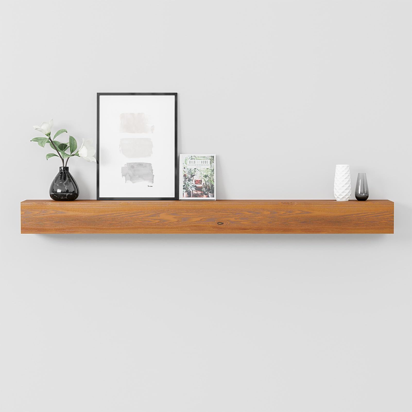 GOLDENPOLEY 72'' Wood Fireplace Mantel Shelf, Floating Fireplace Mantel Shelf for Electric Fireplaces and Décor - Rustic Finish with Textured Surface - Easy to Install,72''L x 6''H x 8''D, Brown