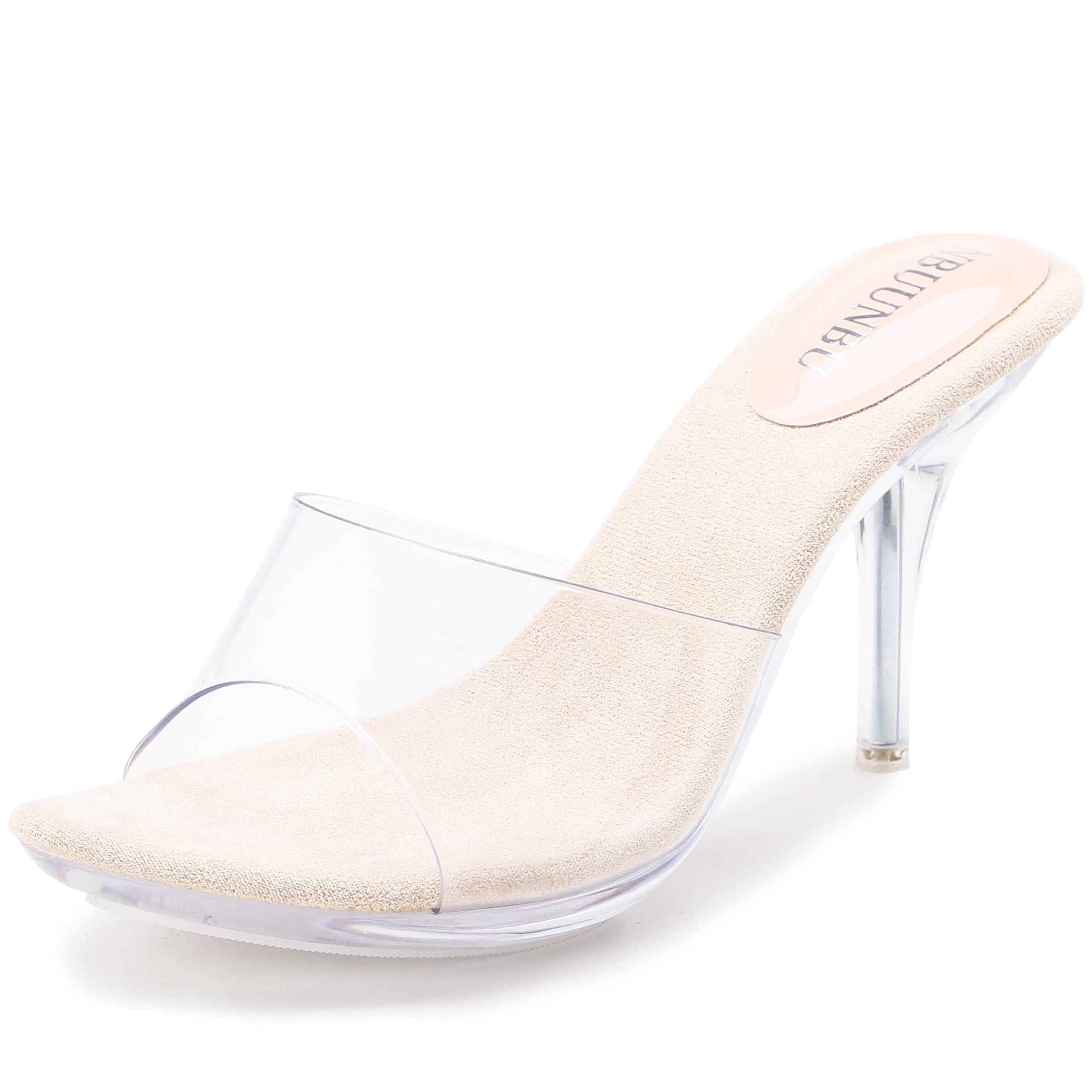 NBUUNBU Silver Clear Heels For Women Dress Shoes Transparent Strap Sexy Stilletos Heels Open Toe High Silver Heeled Sandals Pump Mules