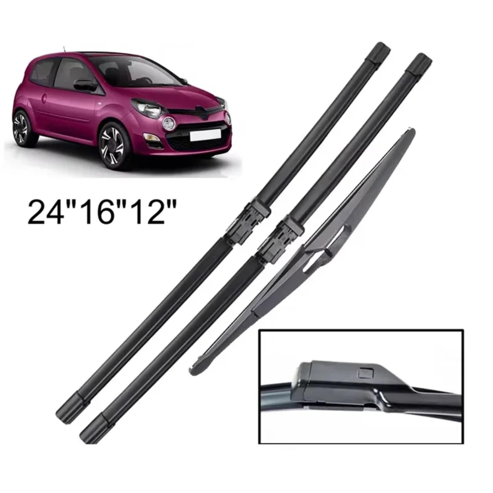 Spazzole Tergicristallo Per Auto Per Twingo 2 BJ 2007-2014 Pioggia Tergicristallo | Set Spazzole Tergicristallo Anteriori Posteriori LHD Per Parabrezza 24"+16"+12"