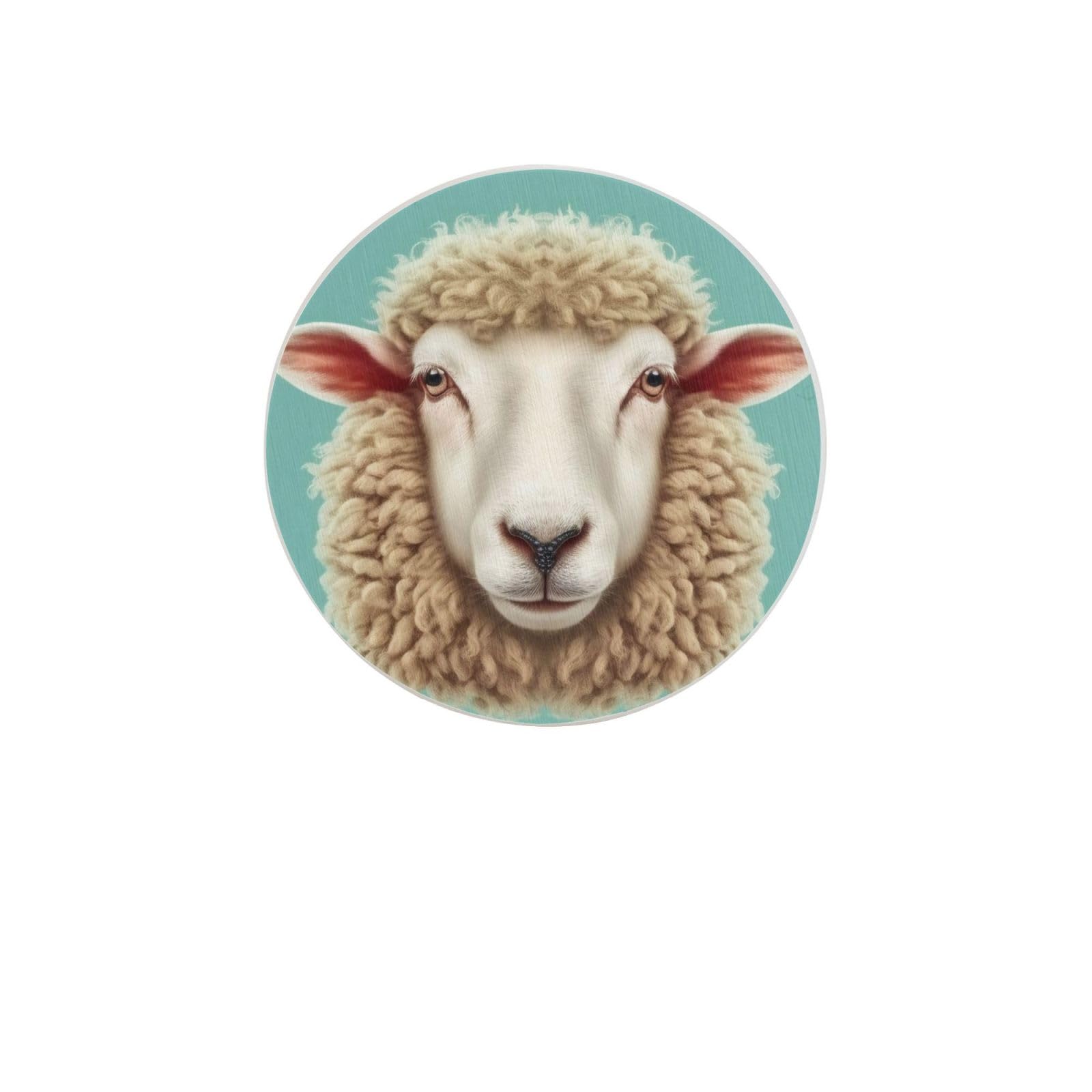 Sheep Head Retro Animal Absorbent Drink Coasters Diatomaceous Round Coaster 4 Inch Reusable Cup Coasters Set 4pc