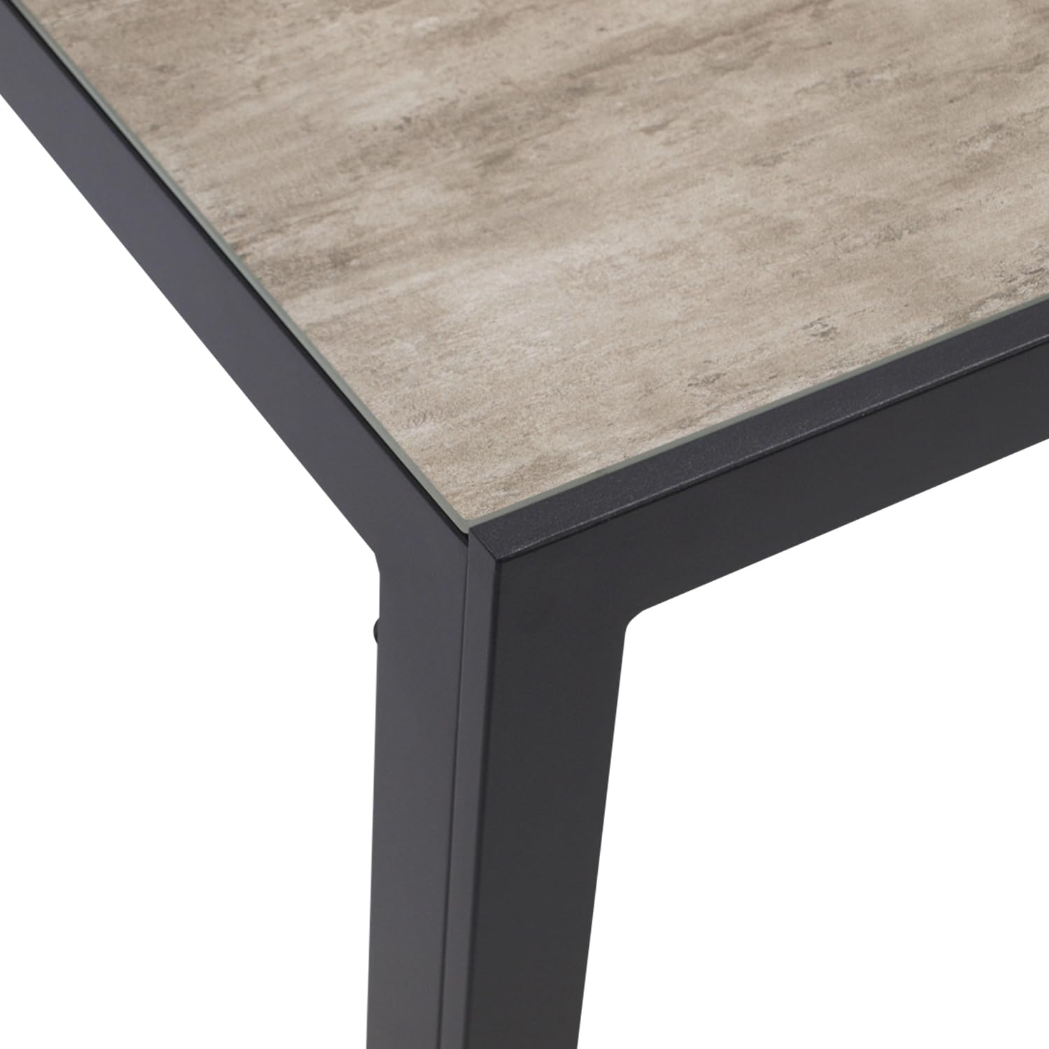 DEGAMO Bistrotisch Gartentisch Roma 70x70cm, Aluminium anthrazit + Glas Keramikoptik naturfarben, Outdoor