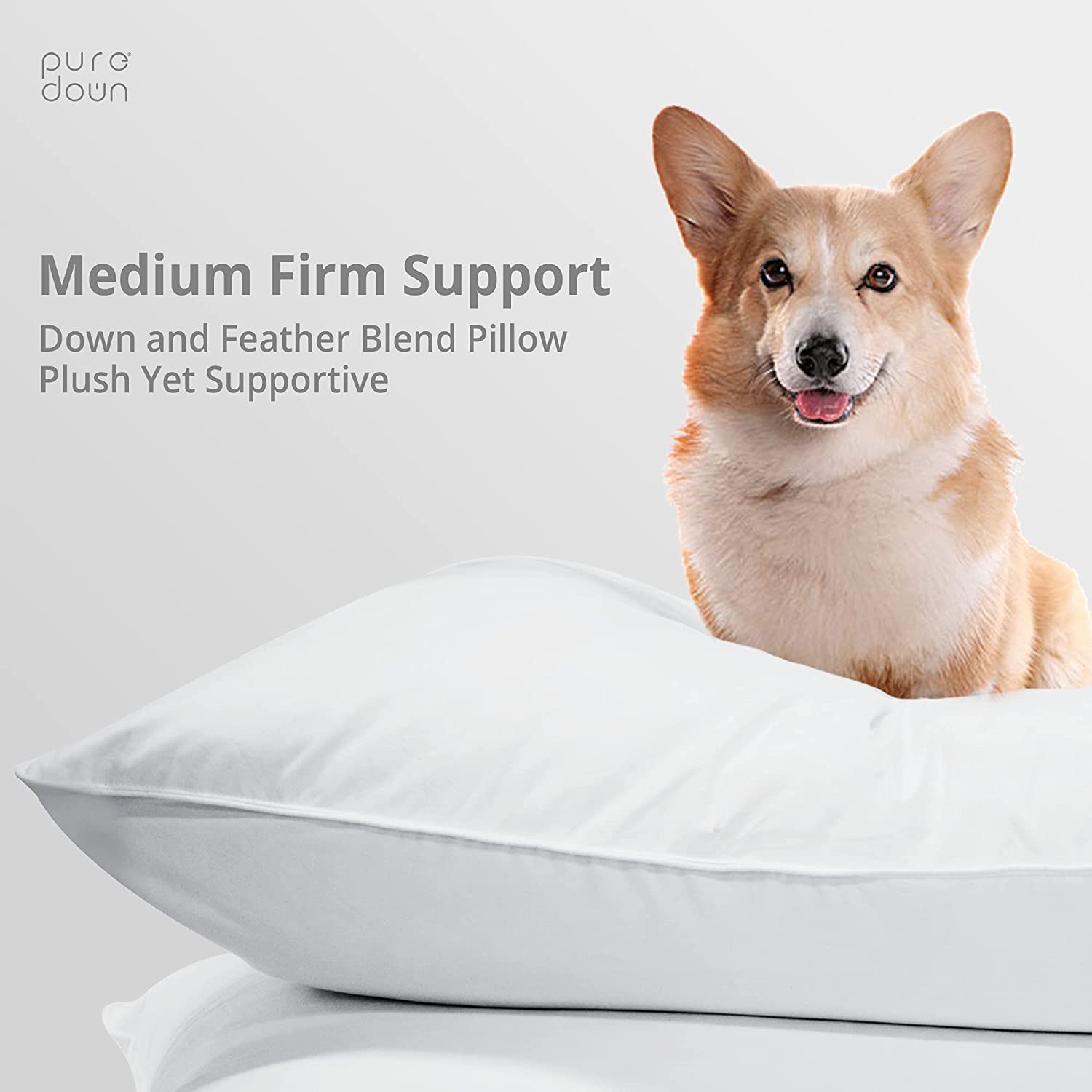 puredown® Poduszki z puchu gęsiego i pióra, 2 sztuki, można prać w pralce, średnie mocne podparcie, 50 x 76 cm