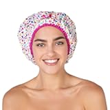 Reusable Shower Cap & Bath Cap & Lined&comma; Oversized Waterproof Shower Caps Large Designed for all Hair Lengths with PEVA Lining & Elastic Band Stretch Hem Hair Hat - Fashionista Deco Dots