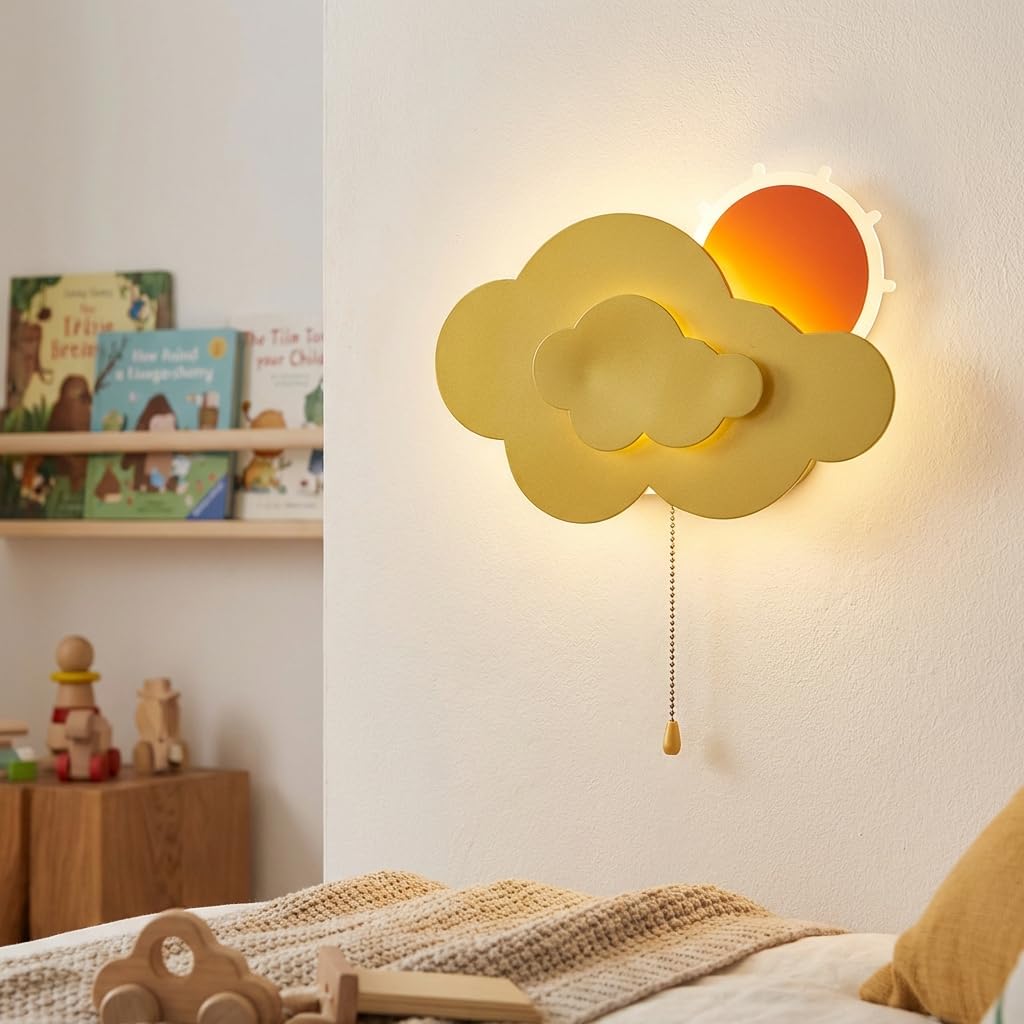 Proudome Cloud & Sun Kids Room Wall Light, Decorative Lamp, Indoor Lighting for Baby Room, Nursery, Birthday Gift for Boy & Girl 1