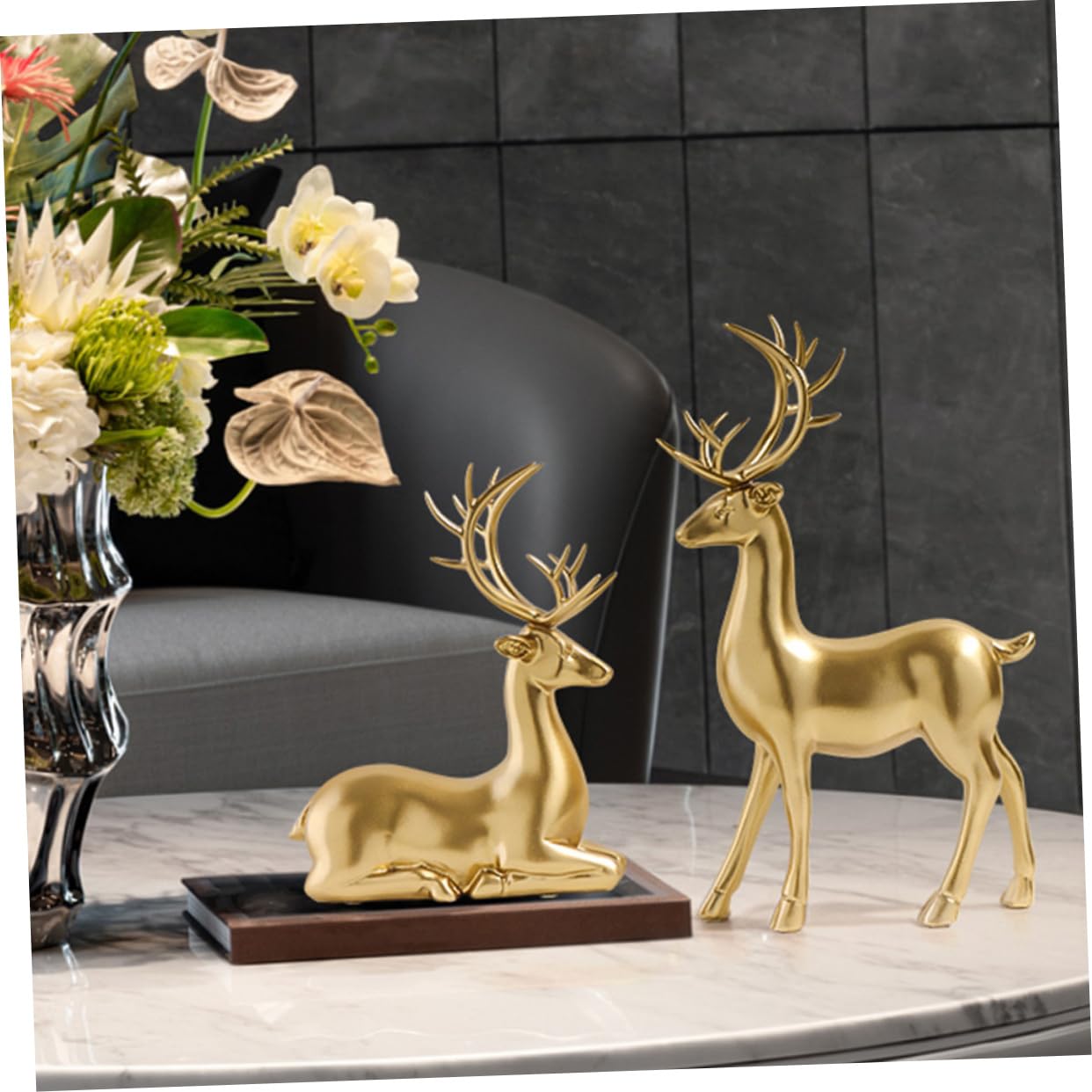 Ciieeo Scultura Di Cervide in Resina 2 Pezzi Decorazione Natalizia Da Tavolo Per Festa Di Natale Regalo Sicuro e Decorativo Per Ragazzo Ragazza Soggiorno e Cameretta
