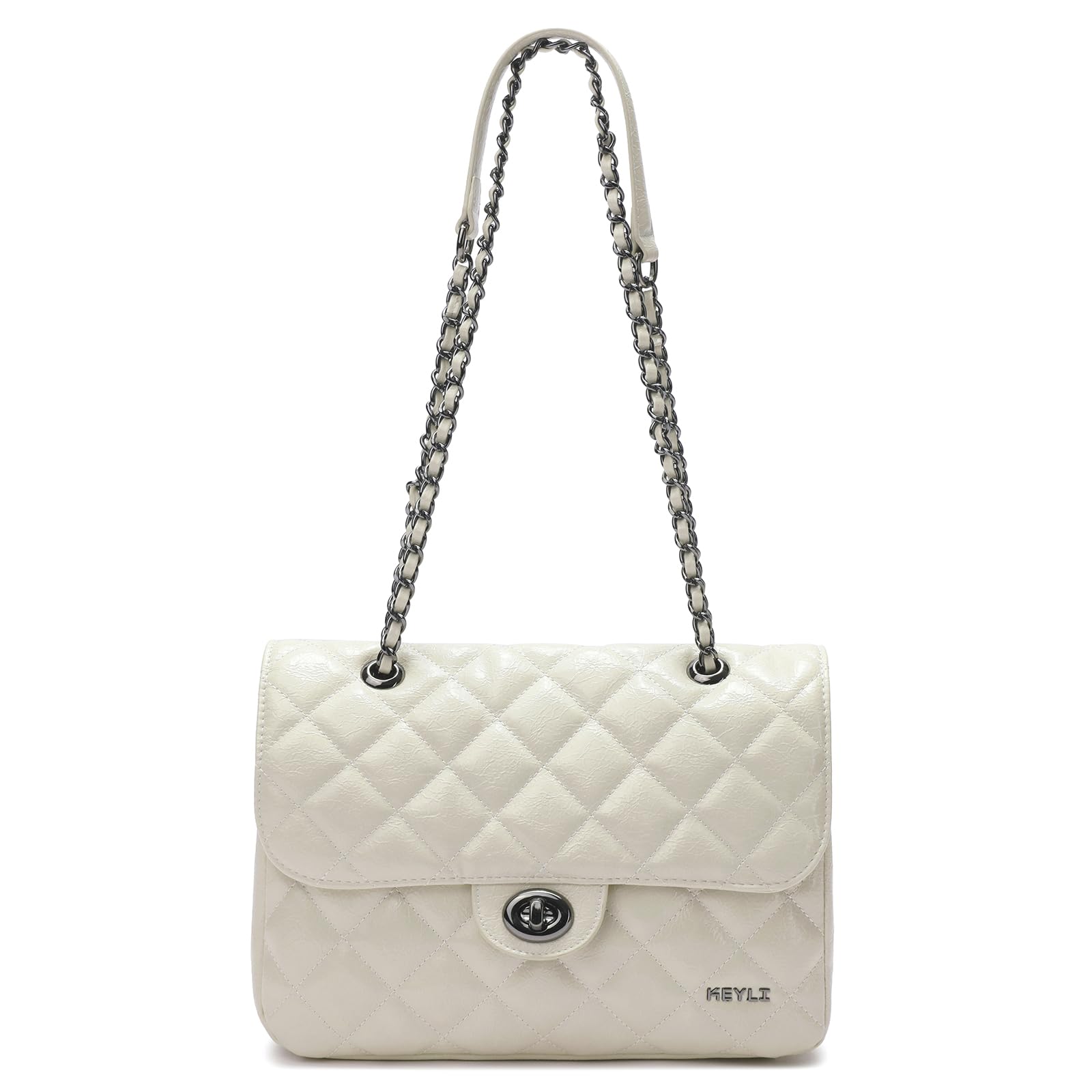 Keyli Hobo Bag for Women Fashion Casual Crossbody Purses and Handbags Waterproof Leather Shoulder Bag Satchel Shopping Bag with Chain Strap White