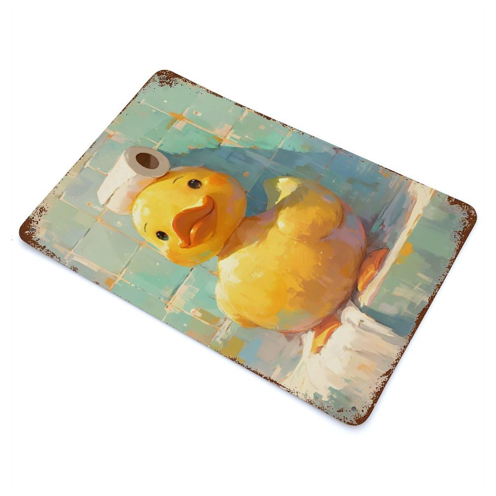Duck with Toilet Paper on Head Rust Effect Tin Sign 11.8"x7.9", Ideal for Garage, Bar And Workshop Decor