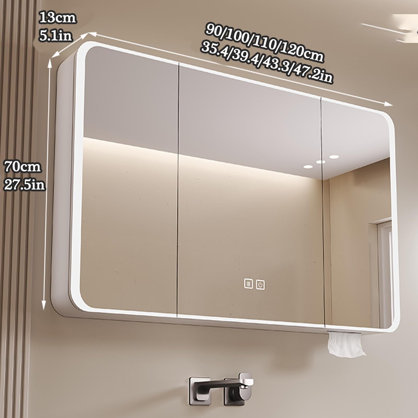 Badezimmerspiegel, Mit LED-Leuchten, geeignet for Verschiedene Szenarien wie Häuser(Grey,80 * 70cm/34.5 * 27.5in)