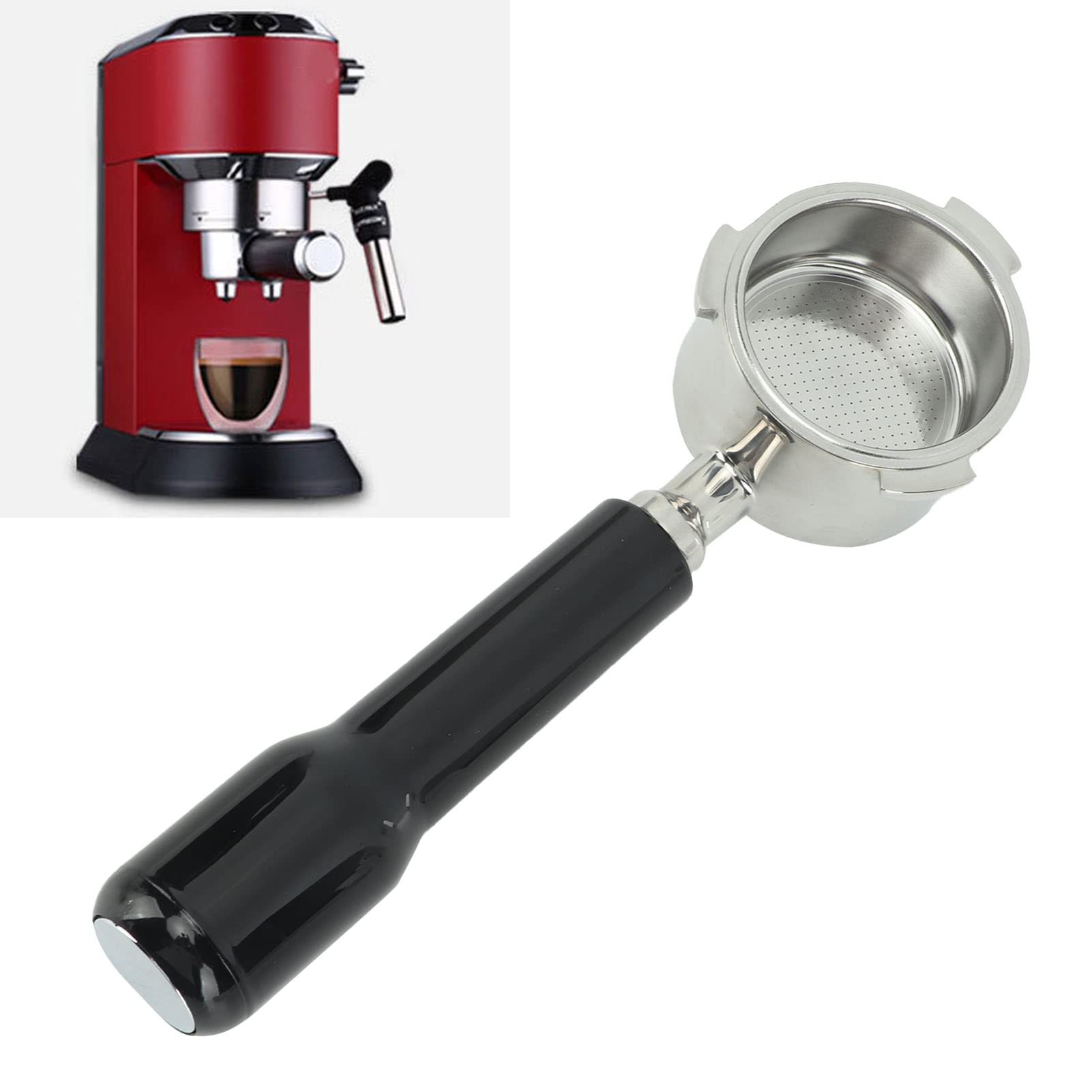 Portafiltro de café sin fondo de 51 mm, portafiltro de una sola capa de tres orejas, filtro sin fondo de acero inoxidable para cafetera (Black)