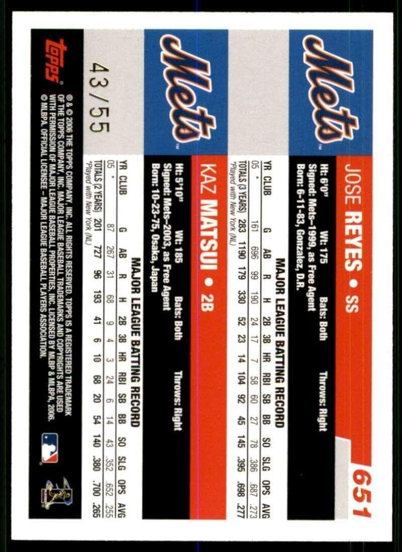Jose Reyes/Kazuo Matsui Card 2006 Topps #651 - Slabbed Baseball Cards