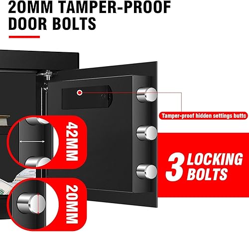 Miniatura 5 de Caja fuerte de 1.3 pies cúbicos, cajas fuertes para el hogar con cerradura de combinación digital, caja de seguridad antirrobo con teclado digital,