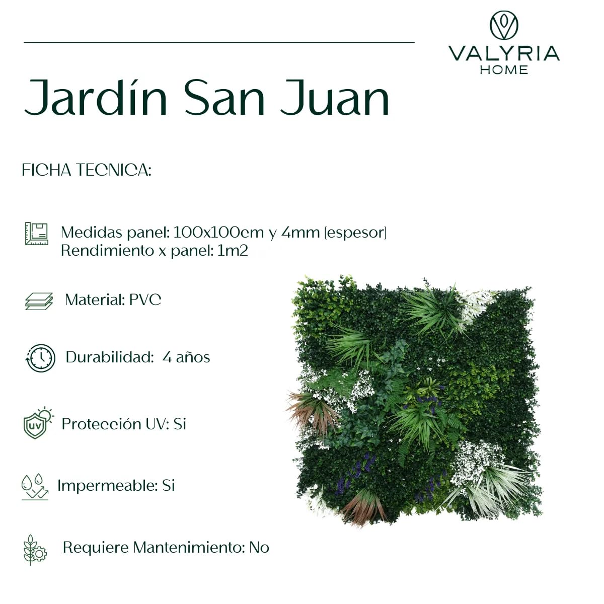 Jardín Vertical Artificial Exterior e Interior | Muro Vegetal Artificial 100 x 100 cm (1m²) | Protección UV | Diseño Moderno | Hiedra Tropical | Planta Decorativa Pared
