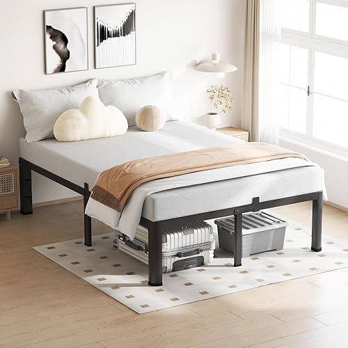 Miniatura 8 de Base de cama Queen de 18 pulgadas, plataforma de metal resistente de 3500 libras con patas de esquina redondas, tapón deslizante de colchón, soporte