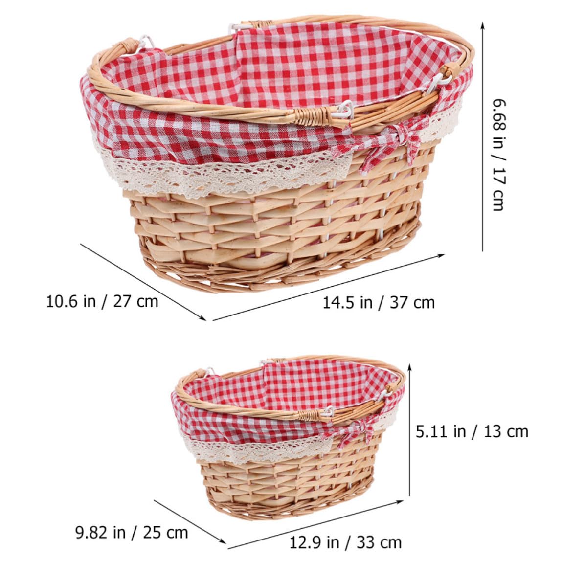 2 Piezas Cesta de Picnic Tejida a Mano Asa Móvil y Portátil