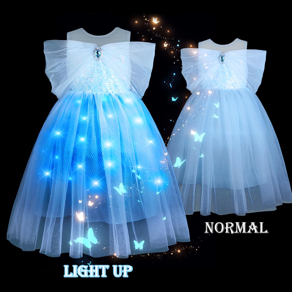 ABOHU Princess Costume for Girls Light Up Princess Dress Up for Girls Age 3-8 Years, with Magic Wand & Crown - Image 3