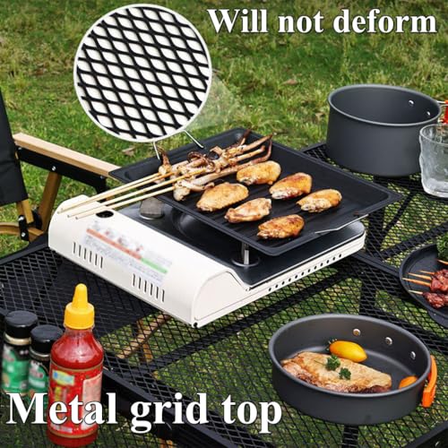 Lekki składany stół kempingowy – przenośny metalowy stół do grillowania na świeżym powietrzu, ogrodu i patio, 70 cm, wyposażony w 2 panele skrzydłowe, idealny na imprezy i targi