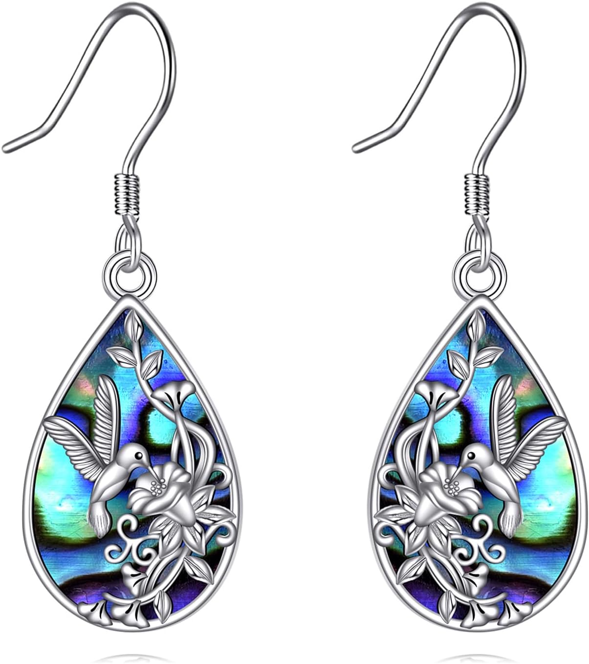 VONALA Dragonfly/Hummingbird Earrings 925 Sterling Silver Teardrop Abalone Shell Dragonfly/Hummingbird Dangle Earrings Jewelry Gifts for Women