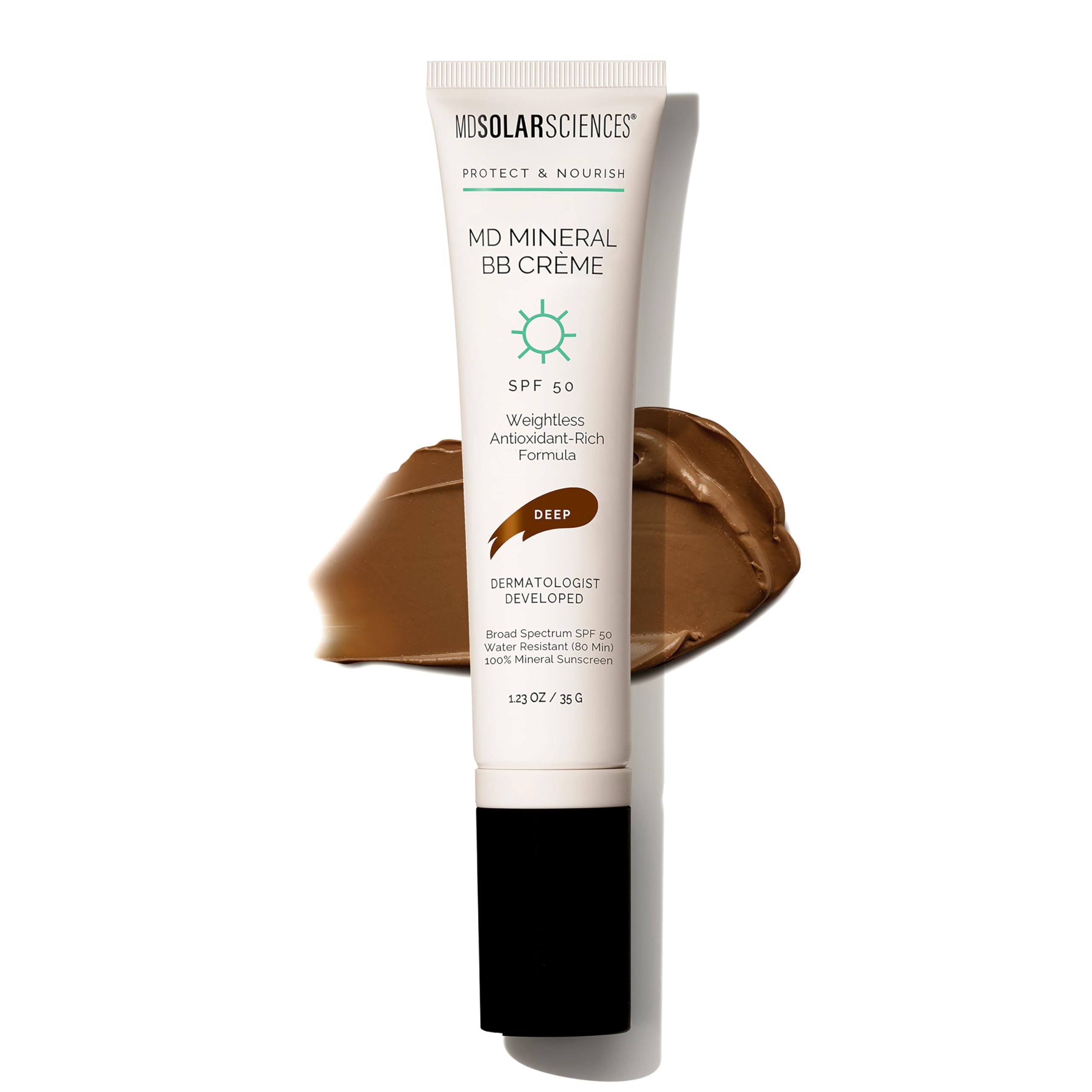MD Mineral BB Cream SPF 50 - Sheer-Tinted Daily Sunscreen - Matte Finish with Broad-Spectrum Protection - BB Cream for Oily Skin - Fragrance-Free with Caffeine - Deep - 35 g Makeup