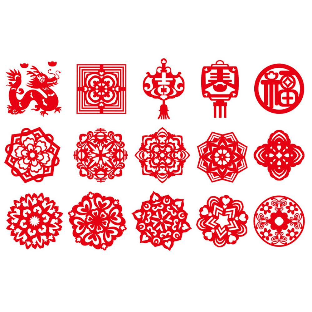 Chinese Handmade Paper-Cut, 30/32pcs Traditional Art Paper Cutting, Fun Paper Art Crafts Kits for Window Decoration Spring Festival Chinese New Year