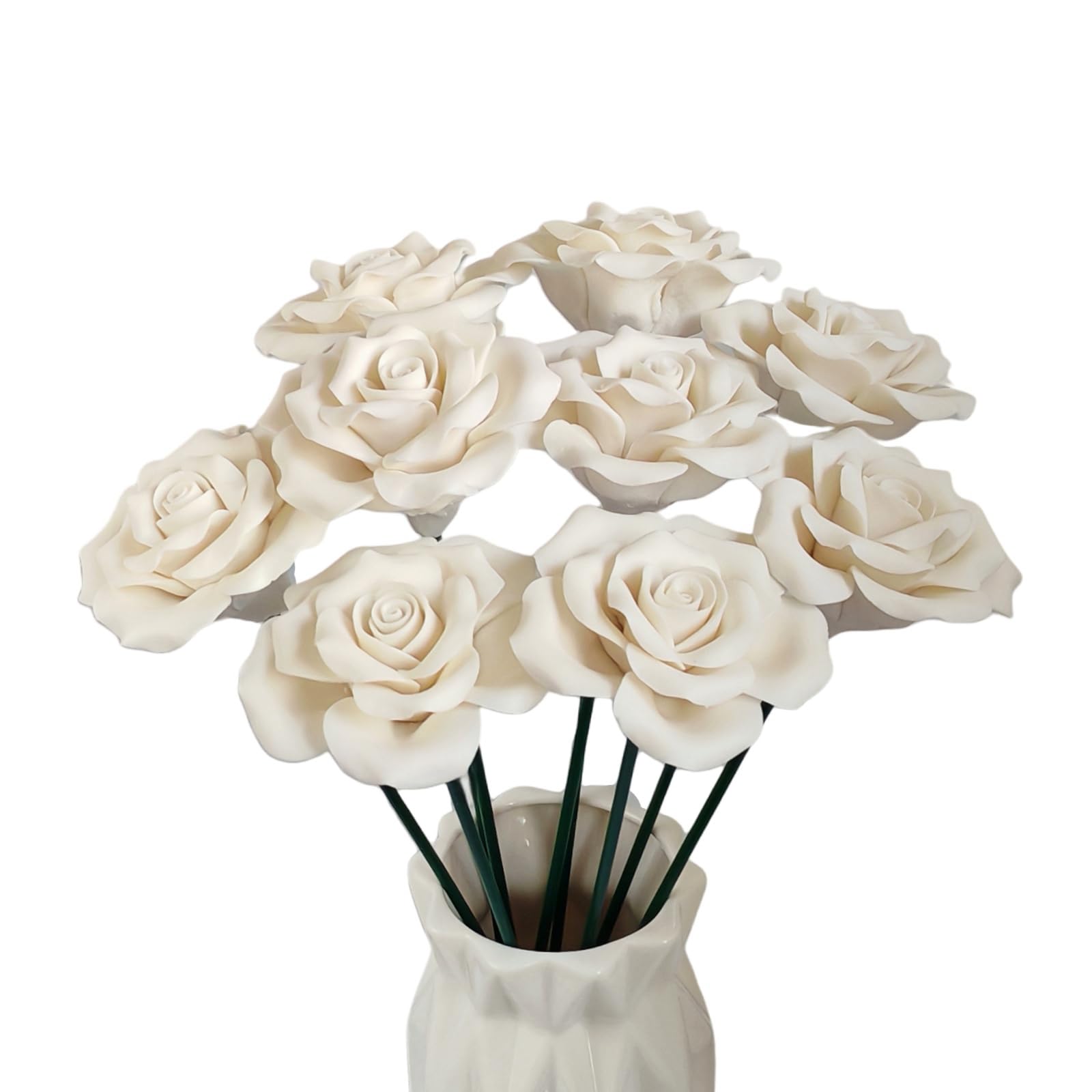 Handgefertigte Porzellan 3D Keramik Rose Blume Ewige Blume Dekoration für Home Office Decor Kreative Desktop Vasen Porzellan Dekorationen Set von 9 (Weiß)
