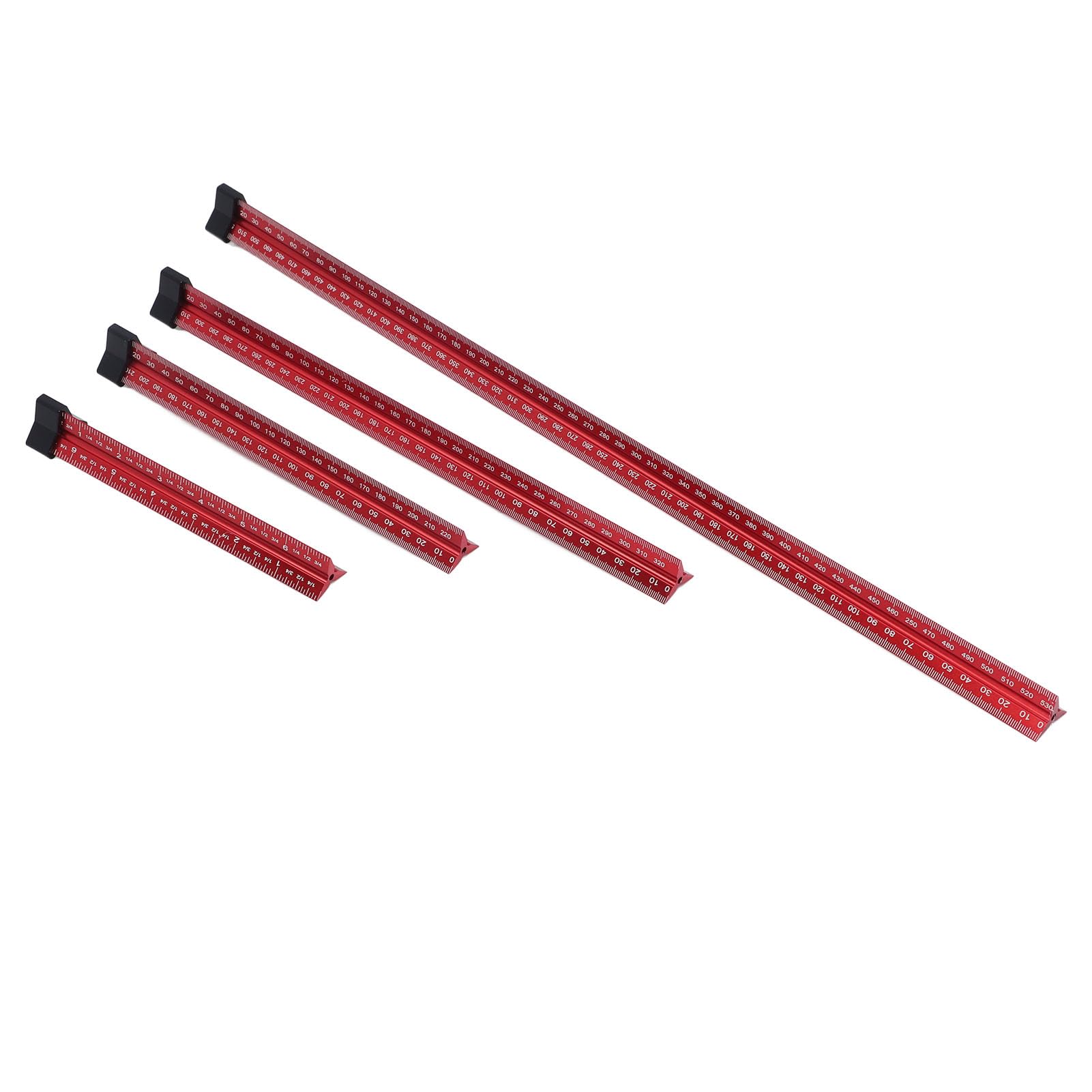 Set di 4 righelli per la lavorazione del legno con scale da 6 8 12 20 pollici - Strumento triangolare per architetti in lega di alluminio con marcature metriche e imperiali per la