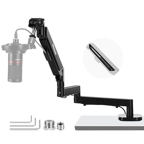 Neewer Low Profile Mic Arm Desk Mount, 360° Swivel Boom Arm with Pneumatic Damping Adjustable, Cable Management, Compatible with Shure MV7 SM7B Blue Yeti Gaming Streaming Podcast Microphone, MS002 - MS002