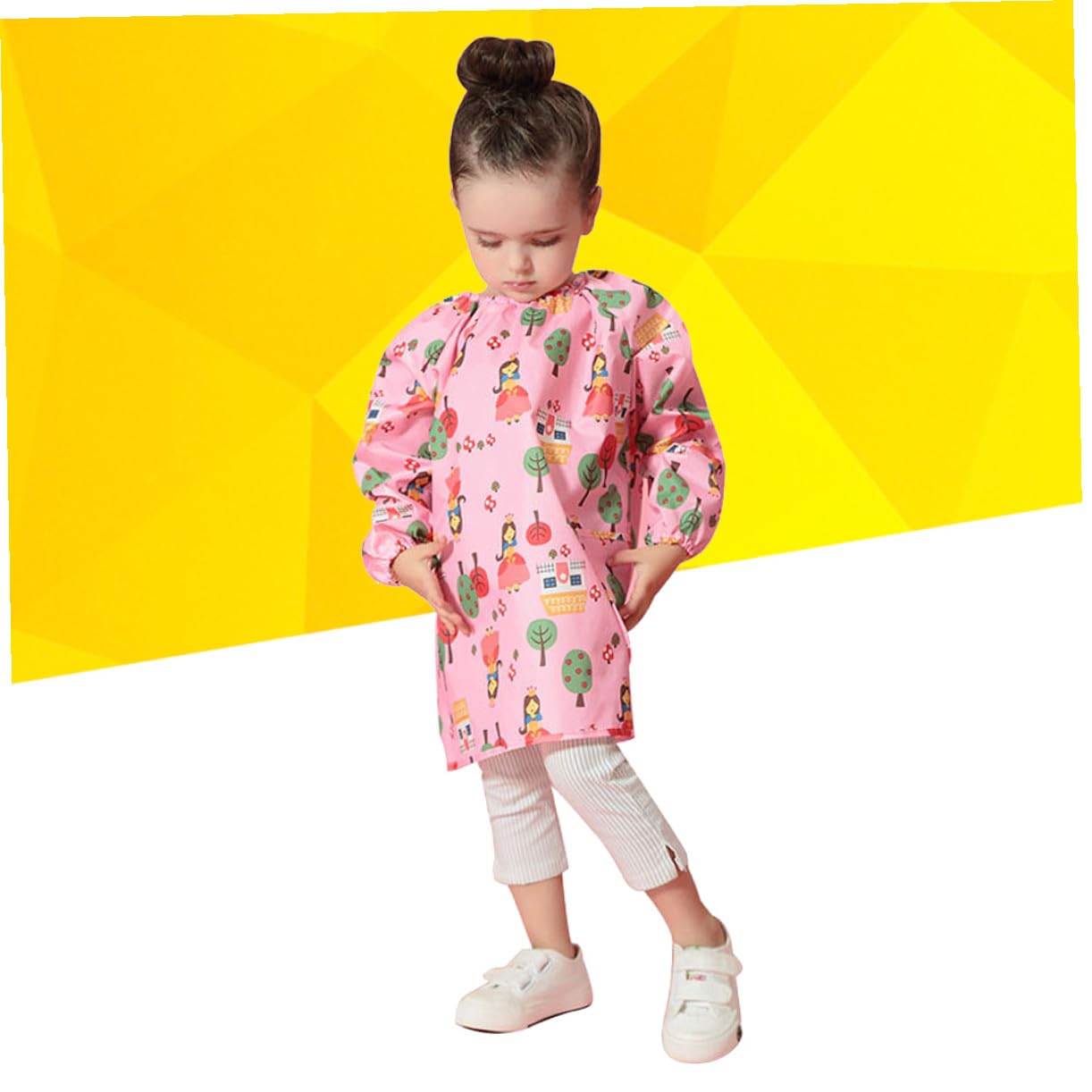 Tablier de Peinture Protection Blouse D'artiste Rose Imperméable en Polyester Respirant Manches Longues pour Garçon et Filles pour Activités Artistiques et Dessin