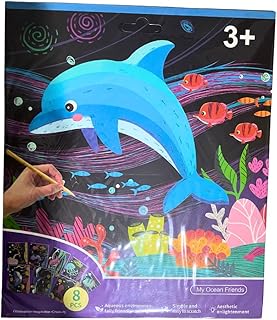 8 Sheets Scratch art boards popular children's toy create art by scratching off a black coating to reveal a colorful image underneath (My Ocean Friends)