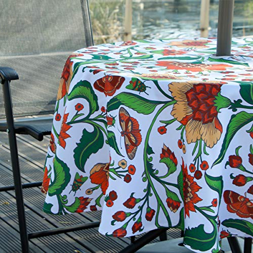 Image of EHouseHome 70 inch Round Floral Tablecloth, Polyester, Waterproof, Zippered, Umbrella Hole, Perfect for BBQs, Parties, Gatherings