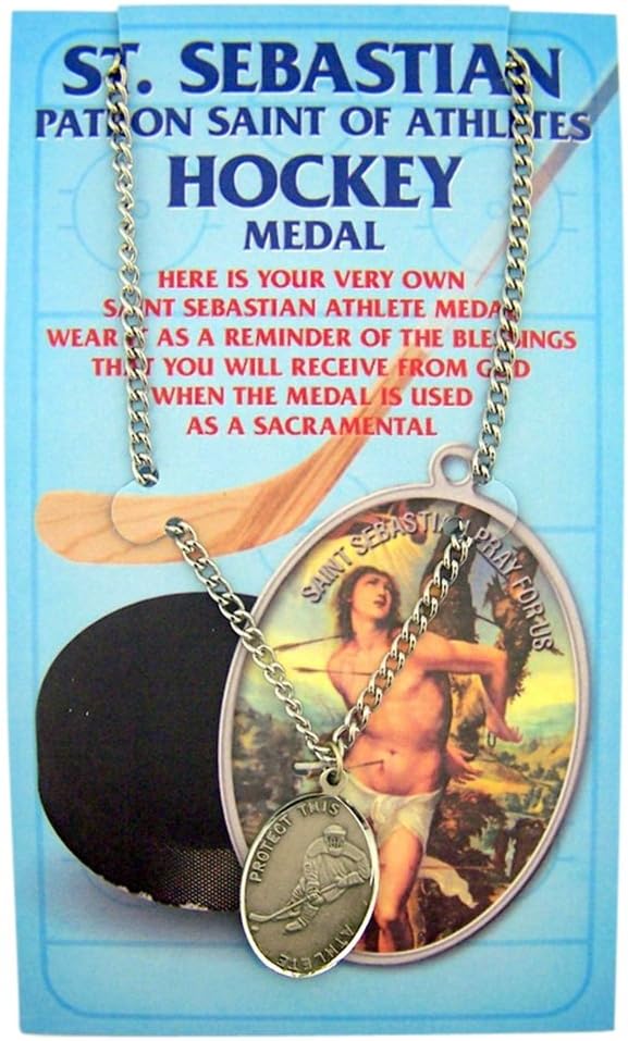 Silver Tone Patron of Sports Saint Sebastian Hockey Athlete Medal, 1 Inch - Image 2