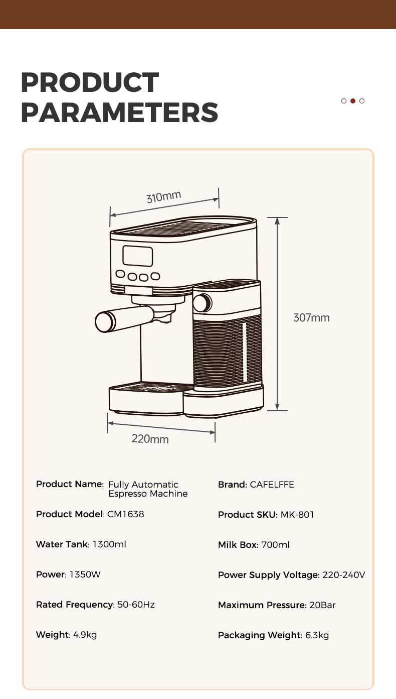 CAFELFFE MK-801 20 Bar Espressomaschine & Dual Boiler Kaffeemaschine mit Auto Milchaufschäumer für Cappuccino & Latte & Espresso, PID Temperaturregelung & Selbstreinigung, Edelstahl