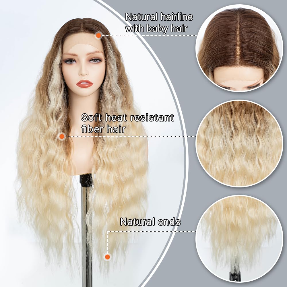 FASHION IDOL Long Wavy Synthetic Lace Front Wigs 30 inches Deep Middle Part Baby Hair Wigs for Women 5% Brazilian Human Hair and 95% Heat Resistant Fiber - Image 3