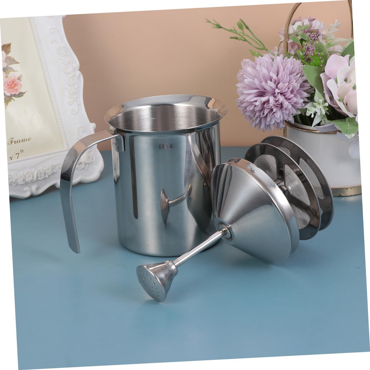 Acero Inoxidable Espumador de Leche Plata 400ml Manual
